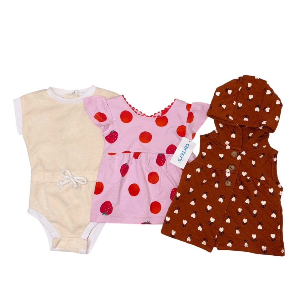 Adorable Baby Outfit 3 pieces- Pink, yellow and Brown 9m & 6-9m